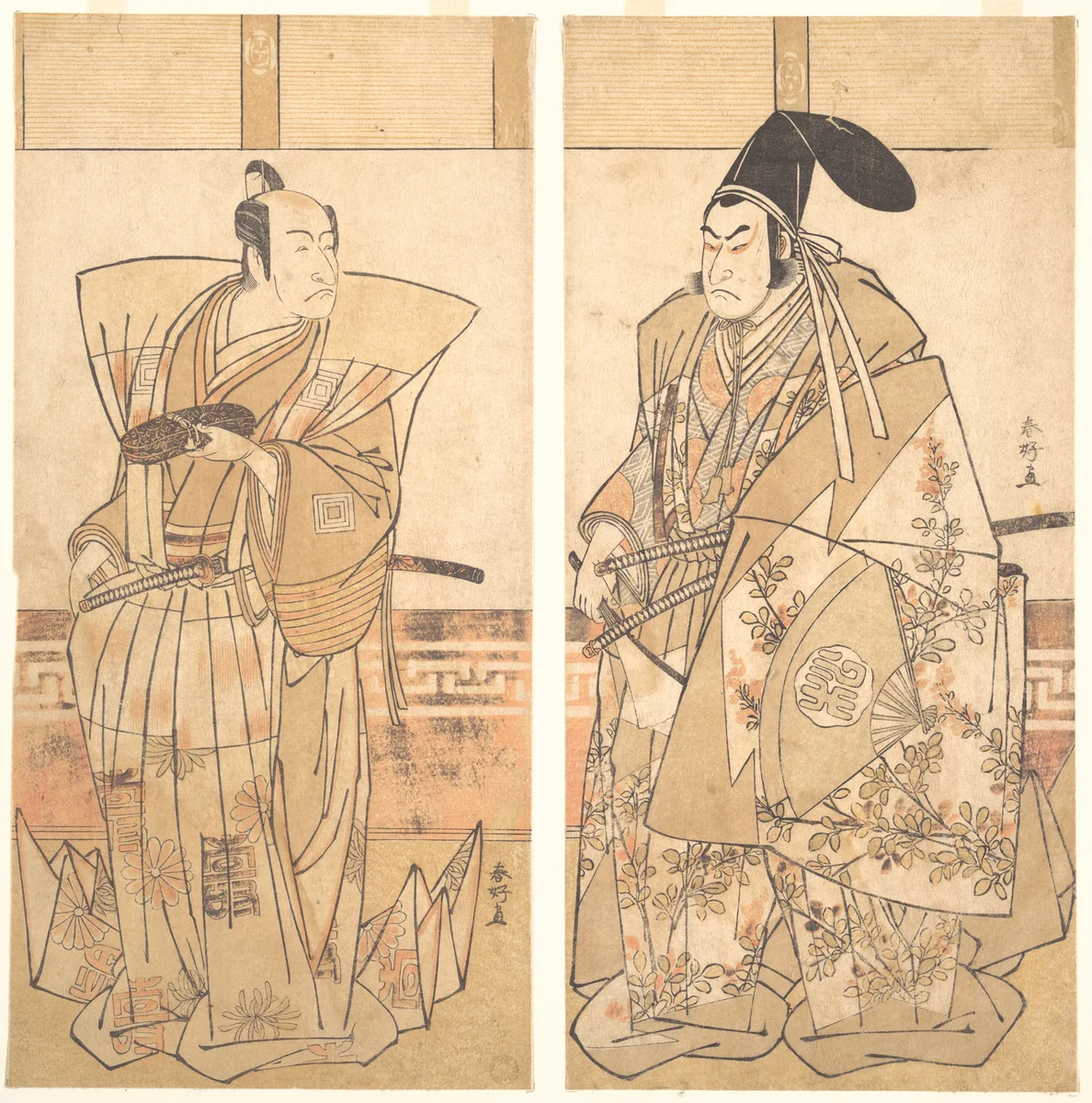 Two Actors Dressed in Ceremonial Costumes by Katsukawa Shunkō (勝川春好), print, 1777-1797
