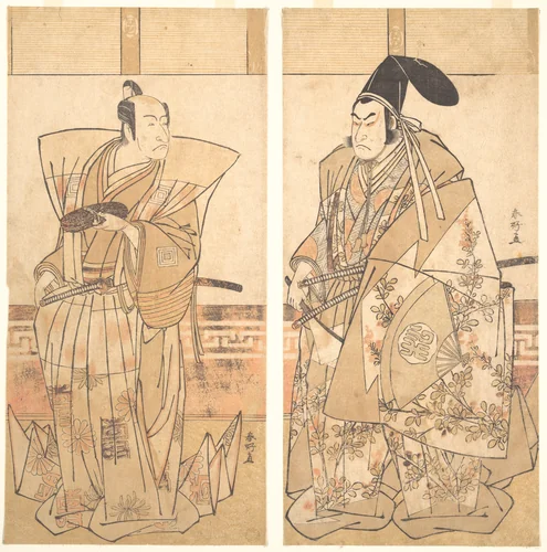 Two Actors Dressed in Ceremonial Costumes by Katsukawa Shunkō (勝川春好), print, 1777-1797