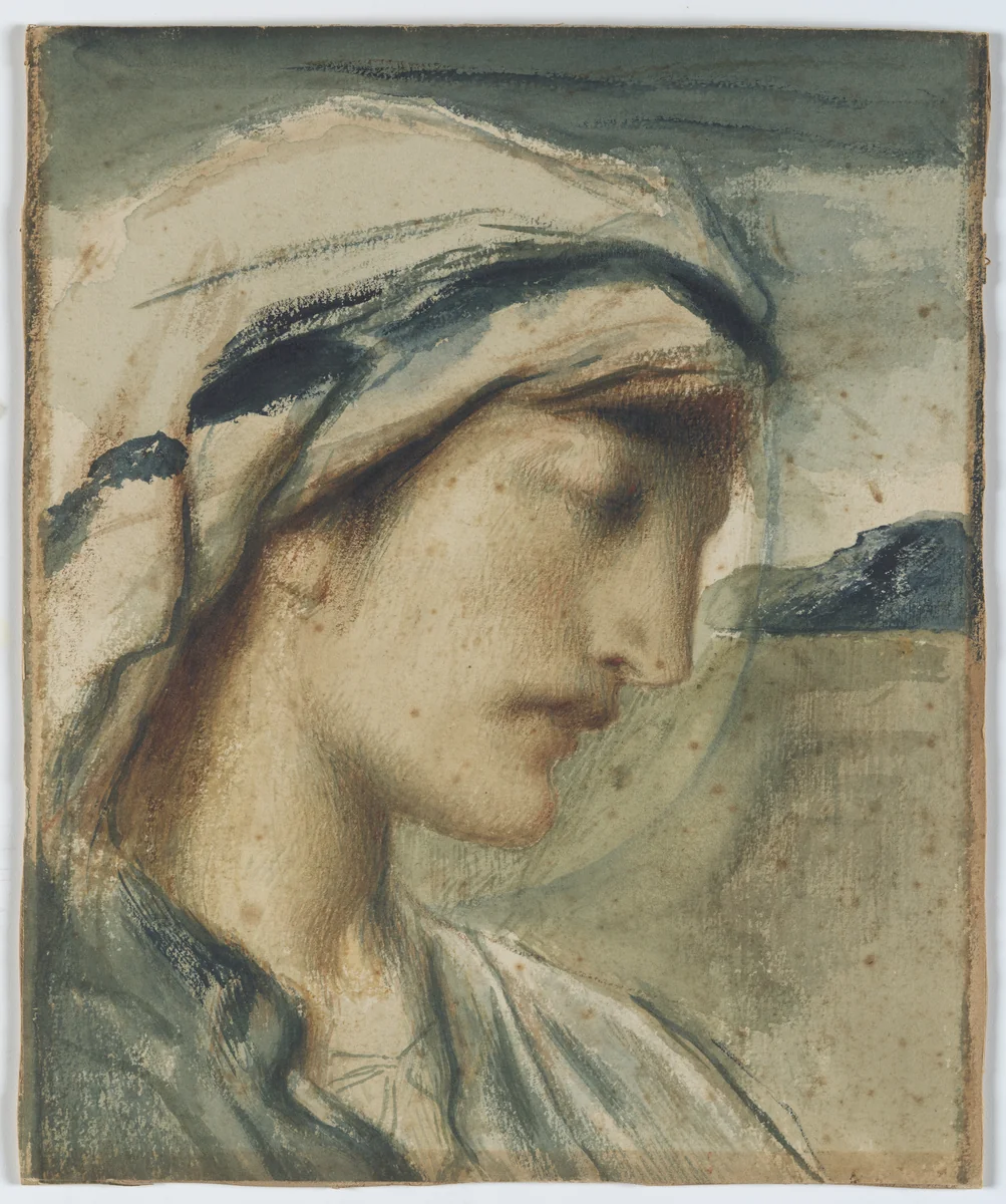 Figure with head scarf by Simeon Solomon, drawing, 1890-1905