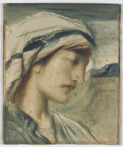 Figure with head scarf by Simeon Solomon, drawing, 1890-1905