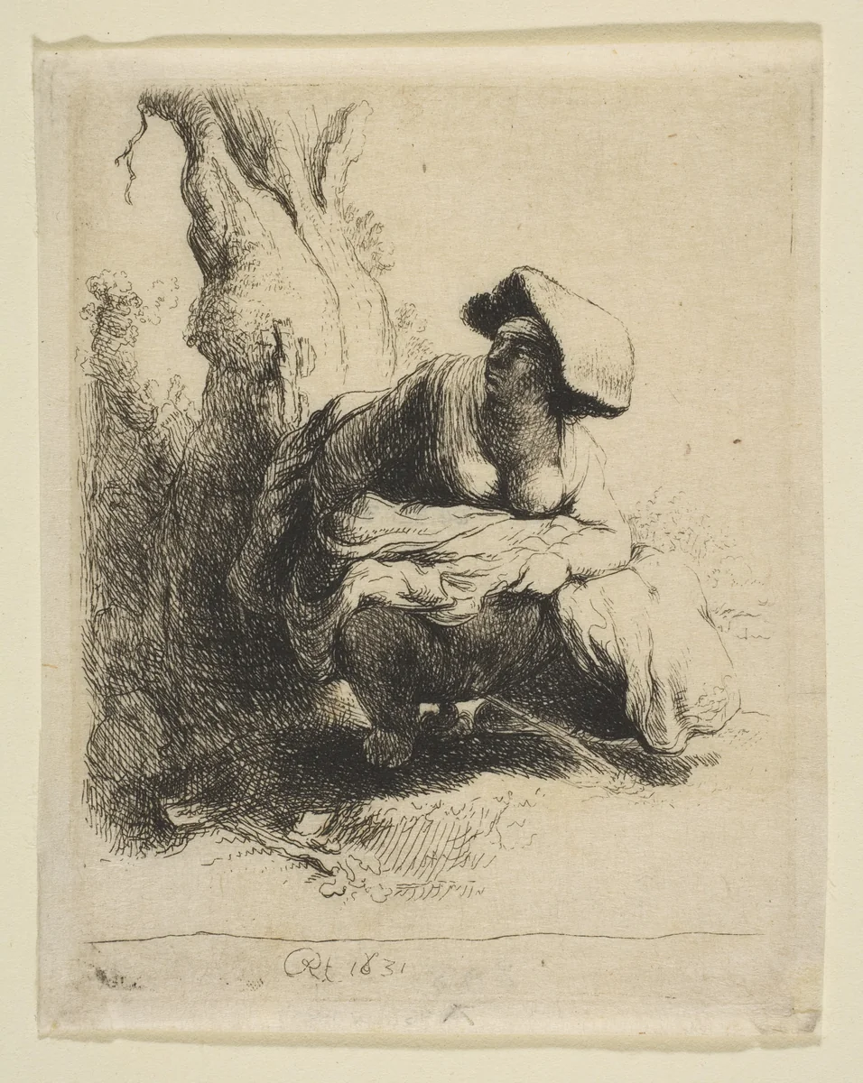 A Woman Making Water by Rembrandt van Rijn, print