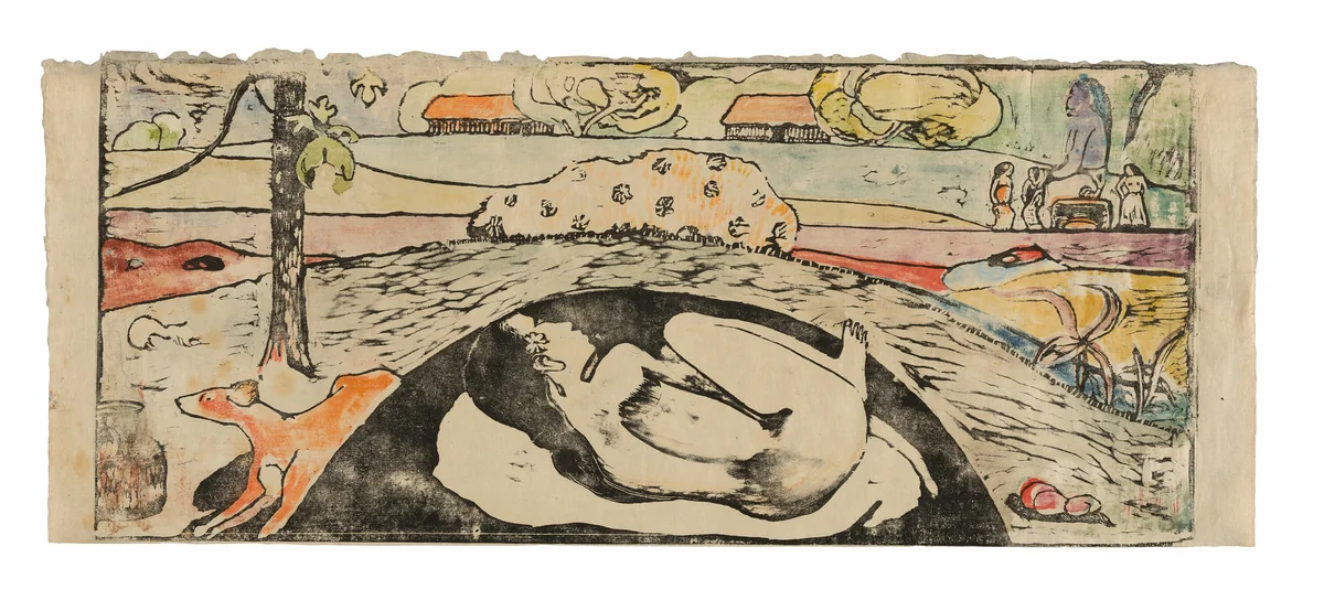 Manao tupapau (She Thinks of the Ghost or The Ghost Thinks of Her) by Paul Gauguin, print, 1894-1895