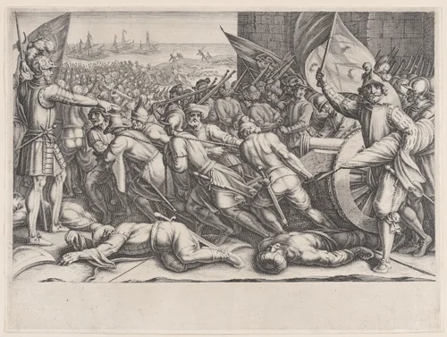 Rembarquement des Troupes (Embarkation of Troops), from "La Vie de Ferdinand Ier de Médicis série appelée aussi Les Batailles des Médicis" (The Life of Ferdinand I de'Medici also called The Medici Battles) by Jacques Callot, print, 1614-1620