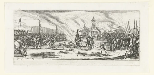 Strafmaatregelen: de brandstapel by Jacques Callot, print, 1633