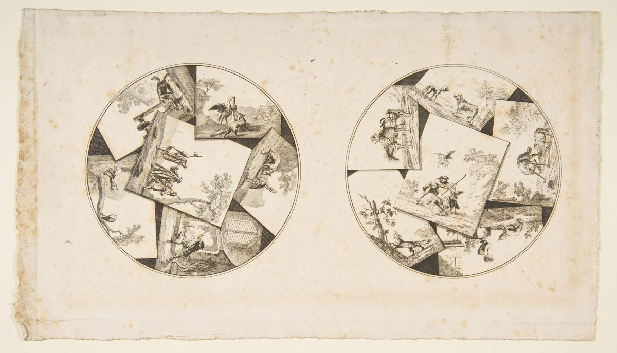 Designs for Plates Taken from Oudry's Illustrations to La Fontaine's Fables by Jean-Baptiste Oudry, print, 1755-1790