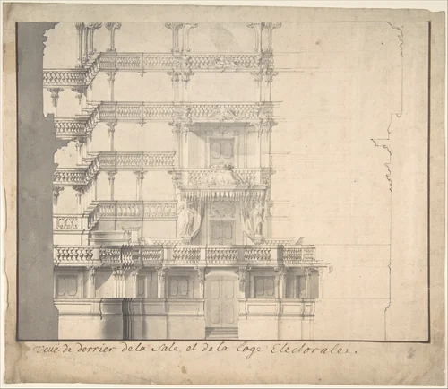Section of the Interior of a Court Theater (of Mannheim) by Alexander Galli Bibiena, drawing, 1687-1769