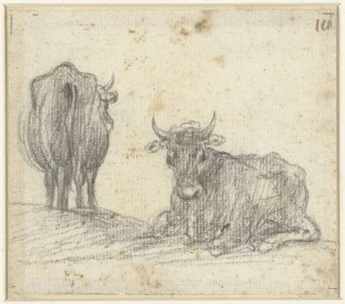 Twee koeien uit de Campagna by Claude Lorrain, drawing, 1635-1645