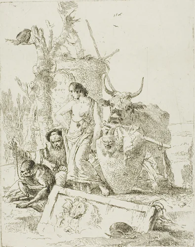 Young Shepherds and Old Man with a Monkey, from Scherzi by Giovanni Battista Tiepolo, print, 1735-1740