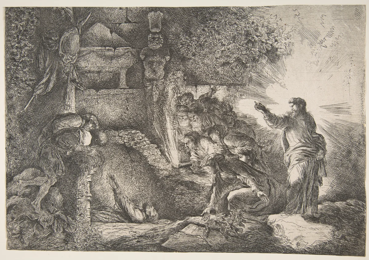 Raising of Lazarus by Giovanni Benedetto Castiglione, print, 1645-1650