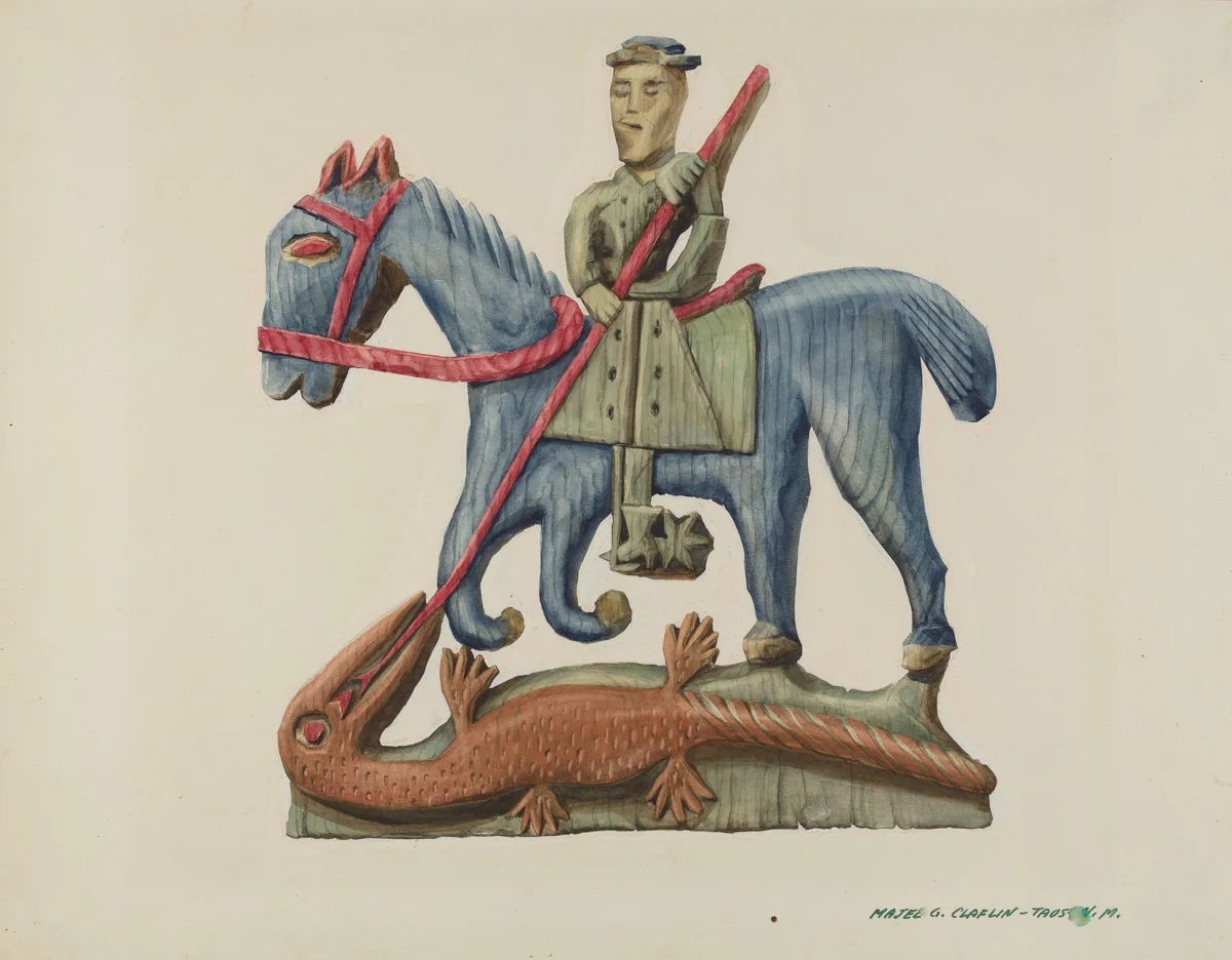 Saint George & the Dragon, Carved Out of Section of Plank - Painted by Majel G. Claflin, index of american design, 1938