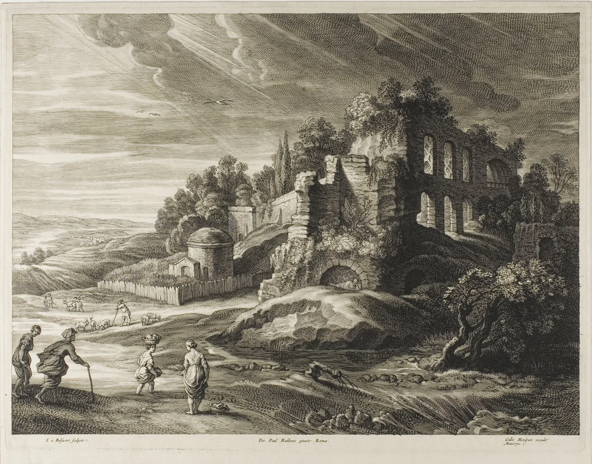 Landscape with the Great Ruins, from The Small Landscapes by Schelte Adamsz. Bolswert, print, 1633-1645