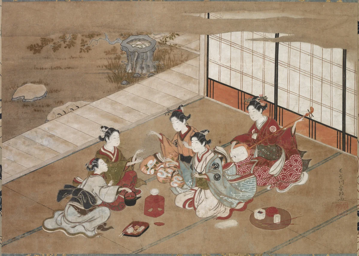 Playing the "Hand Game" by Hasegawa Yasumasa, painting, 1755-1765