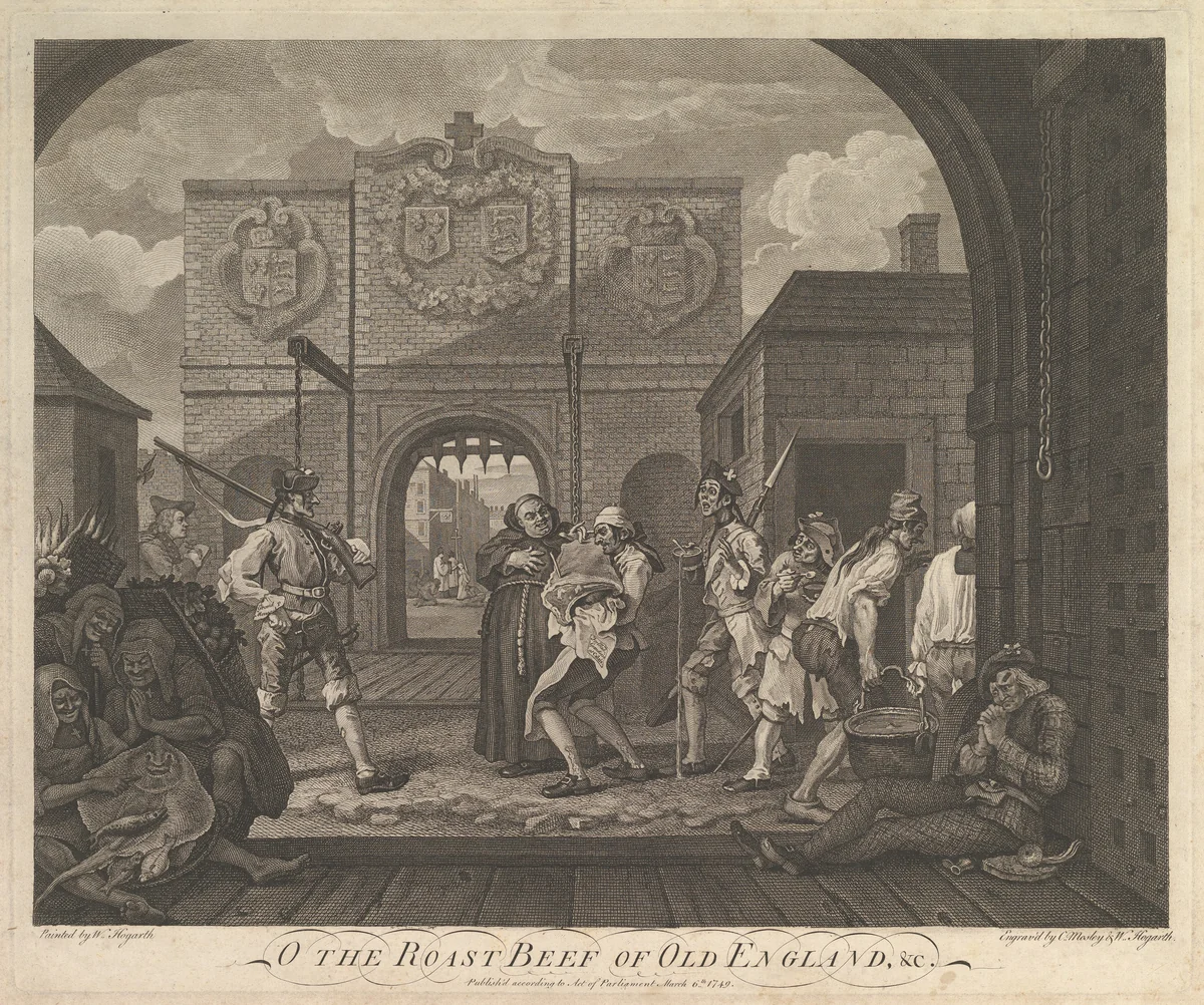 O the Roast Beef of Old England--The Gate of Caiais by William Hogarth, print, 1749