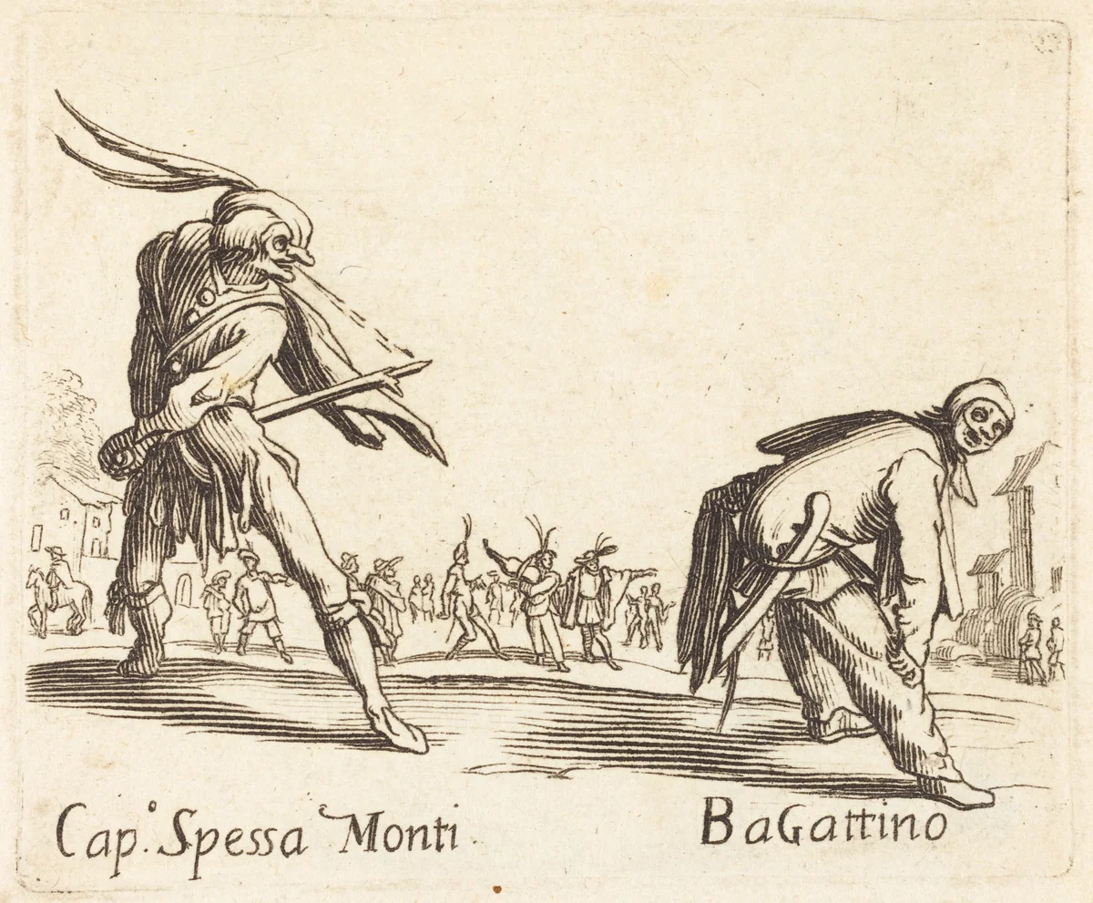 Cap. Spessa Monti and Bagattino by Jacques Callot, print, 1622-1699