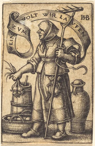 Peasant Woman at Market by Sebald Beham, print, 1542