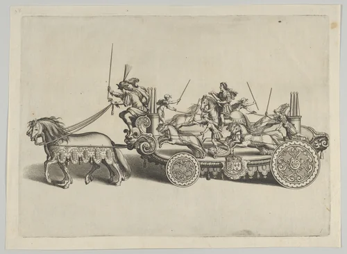 Design for a float, from 'Éloges et discours sur la triomphante réception du Roy en sa ville de Paris ...' by Jean-Baptiste de Machault by Melchior Tavernier, print, 1629