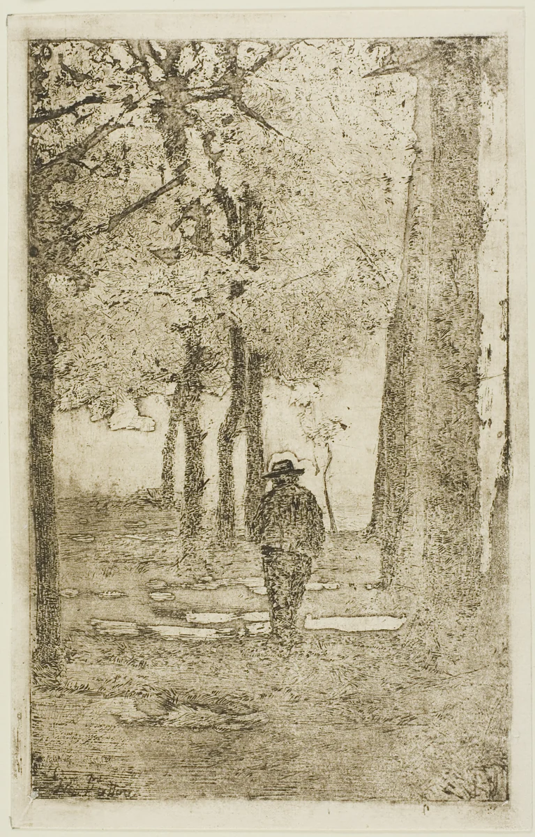 Wooded Walk with Figure by Giovanni Fattori, print, 1845-1908