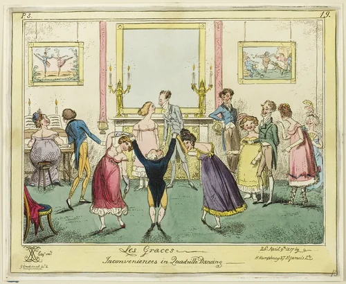 Les Graces - Inconveniences in Quadrille Dancing by George Cruikshank, print, 1817