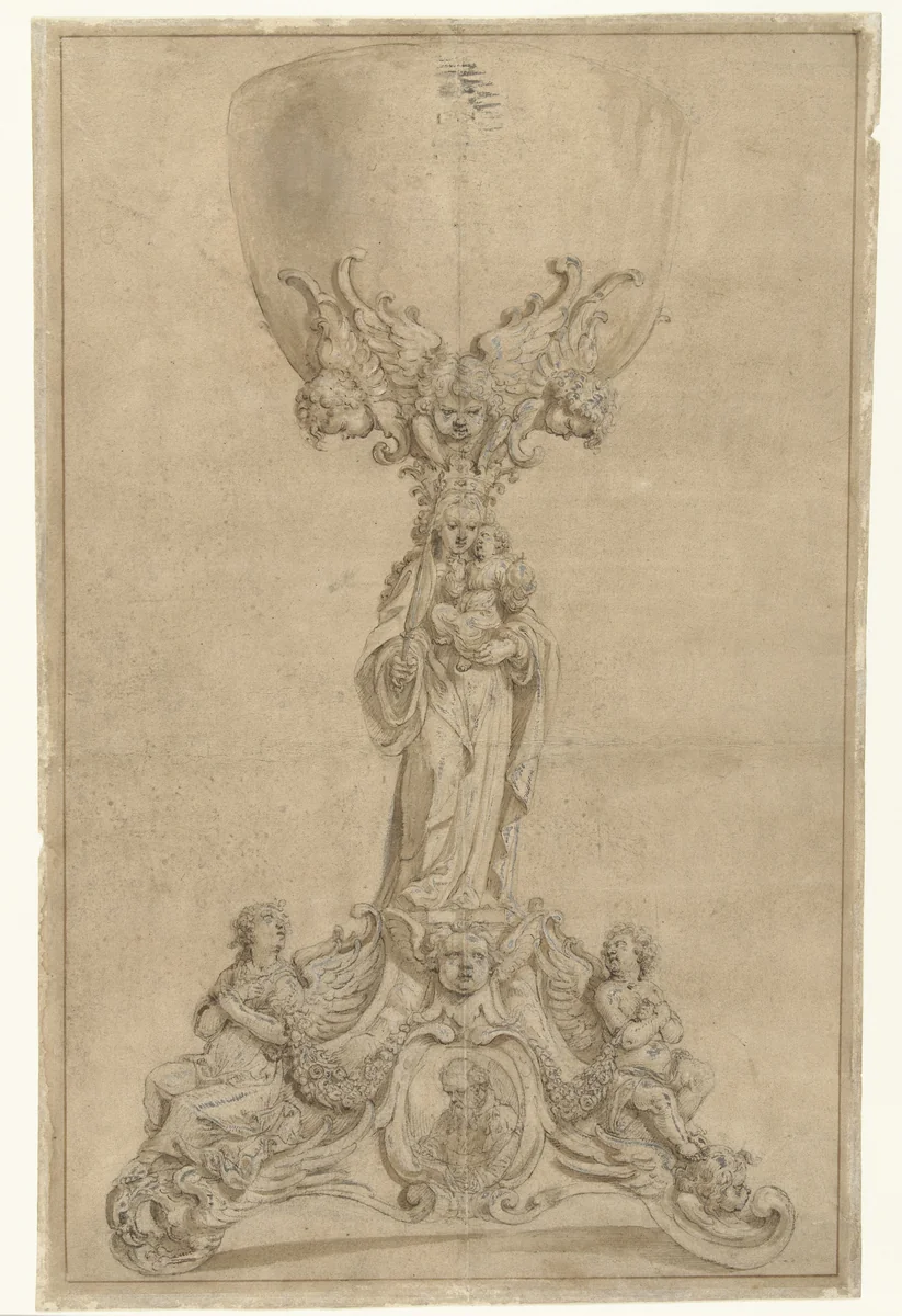 Ontwerp voor een miskelk by Pieter de Jode, drawing, 1580-1634