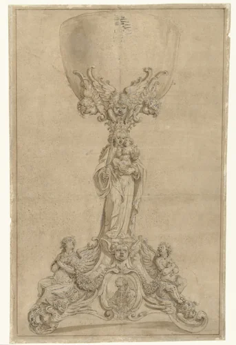 Ontwerp voor een miskelk by Pieter de Jode, drawing, 1580-1634
