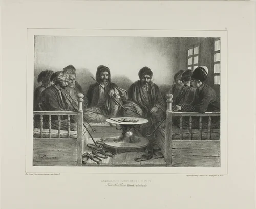 Armenians and Tartars in a Cafe by Denis Auguste Marie Raffet, print, 1838