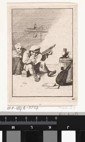 Boer bespeelt de luit by anonymous, print, 1626-1740