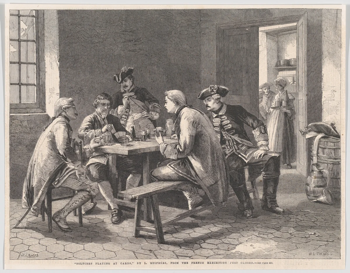Soldiers Playing at Cards, from "Illustrated London News" by William Luson Thomas, print, 1861