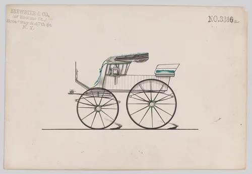 Design for Stanhope Phaeton, no. 3316a by Brewster & Co., drawing, 1877