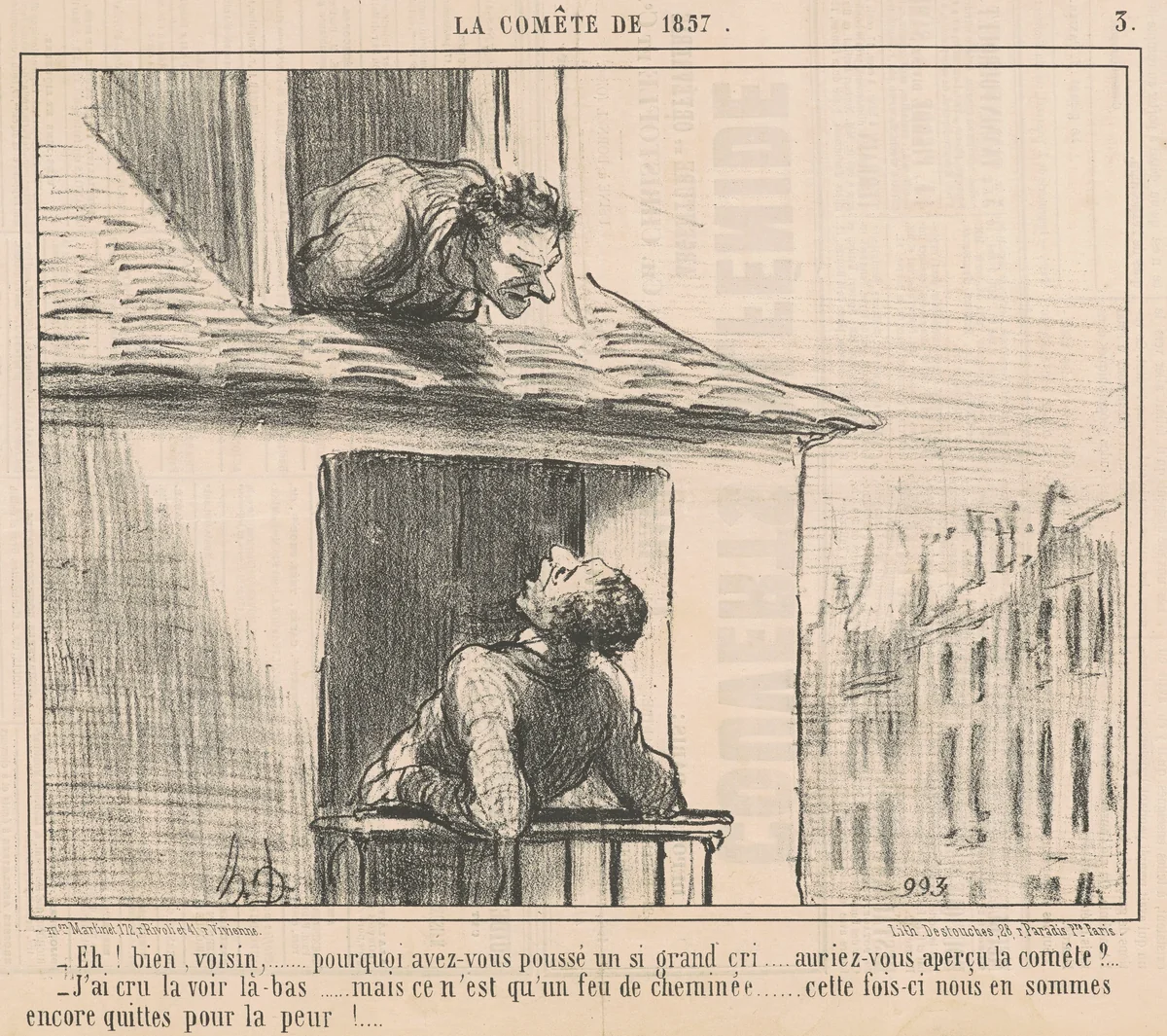 Eh! Bien, voisin ... pourquoi avez-vous poussé ... by Honoré Daumier, print, 1857