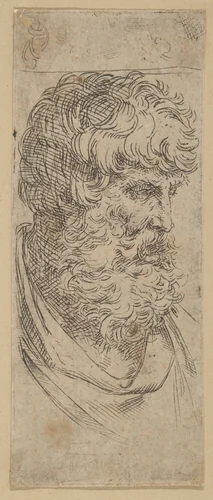 Bust of a Bearded Man by Guido Reni, print, 1595-1645