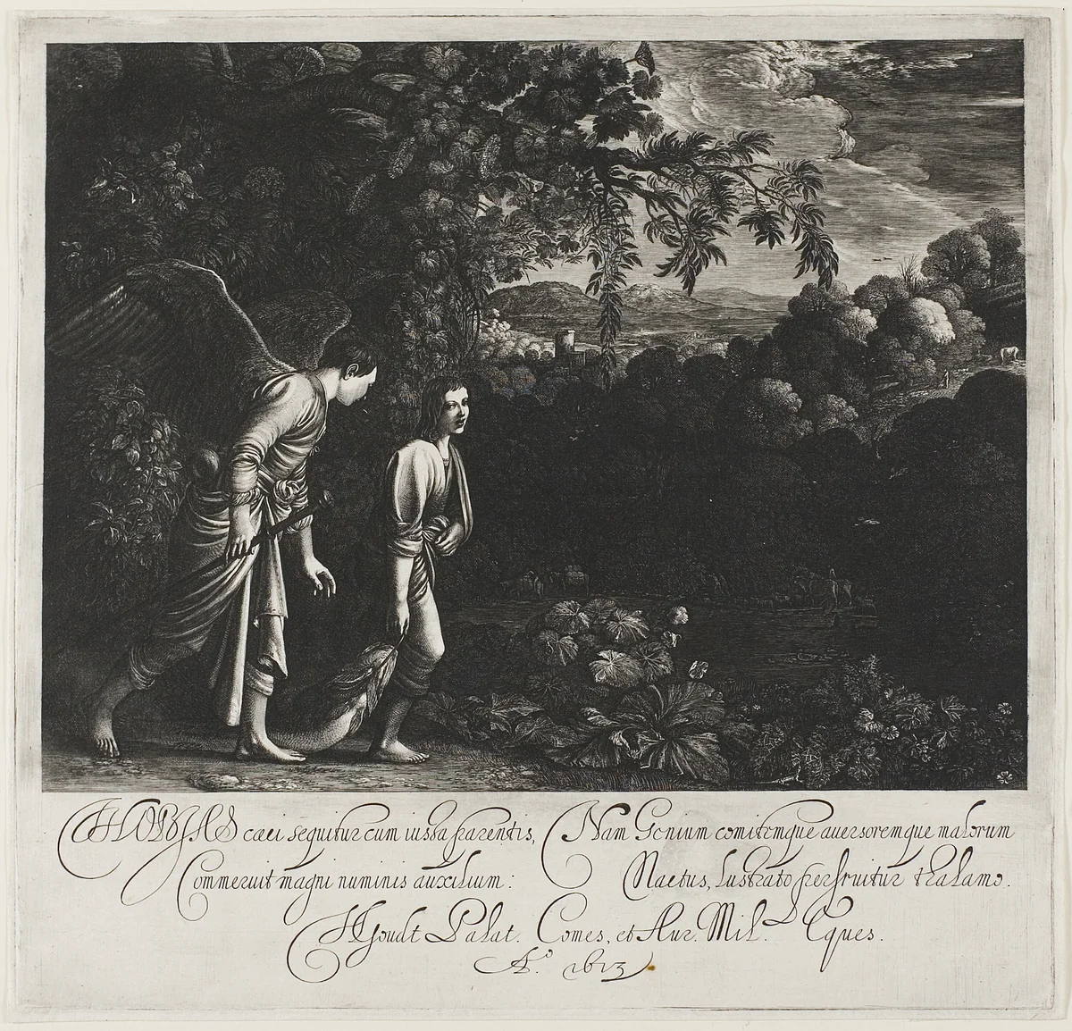 Tobias and the Angel by Hendrik Goudt, print, 1613