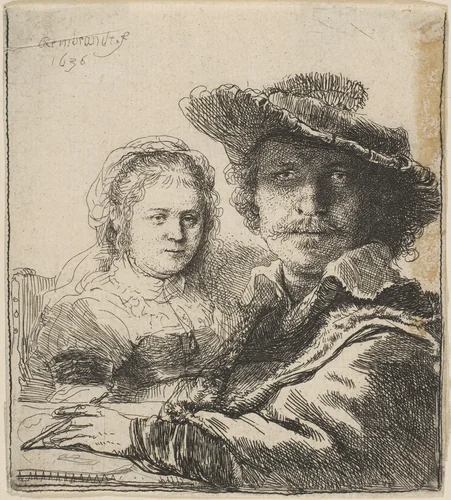 Self-Portrait with Saskia by Rembrandt van Rijn, print, 1636