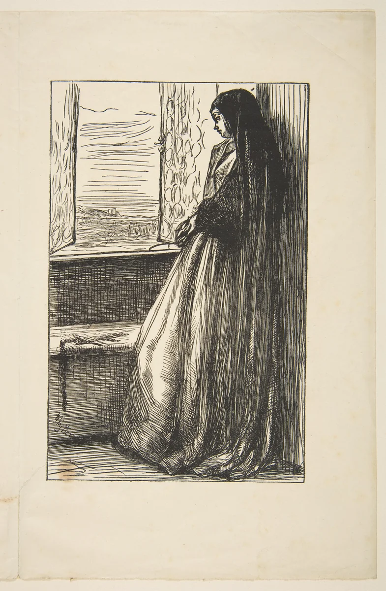 The Nun in "Count Burckhardt" (for "Once a Week," September 27, 1862) by James McNeill Whistler, print, 1862