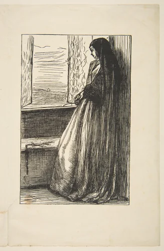 The Nun in "Count Burckhardt" (for "Once a Week," September 27, 1862) by James McNeill Whistler, print, 1862