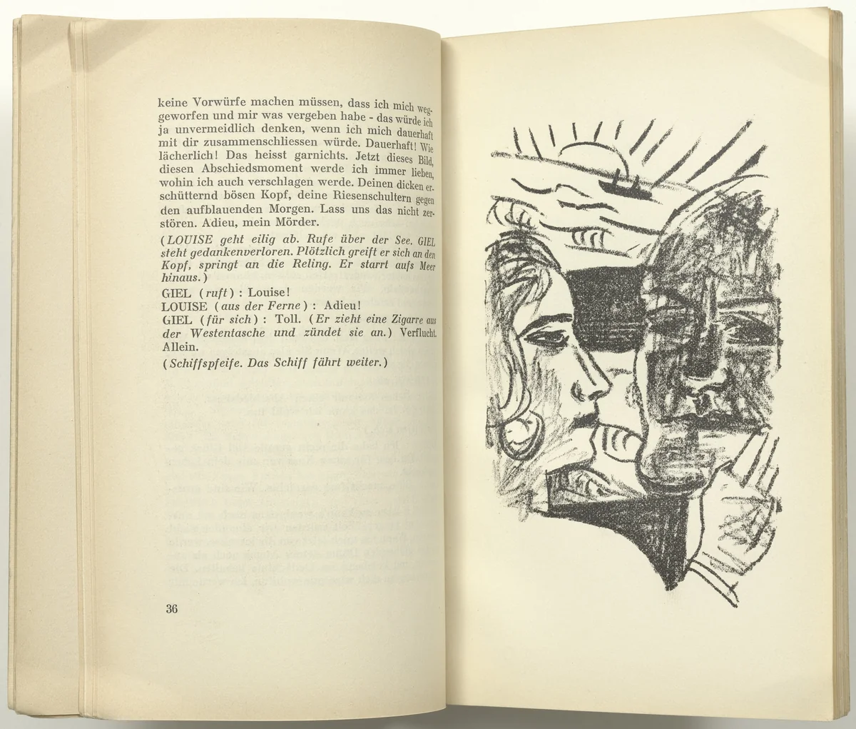 Second Illustration for Scene 2 (plate facing page 36) from Der Mensch ist kein Haustier (Man Is Not a Domestic Animal) by Max Beckmann, illustrated book, 1937