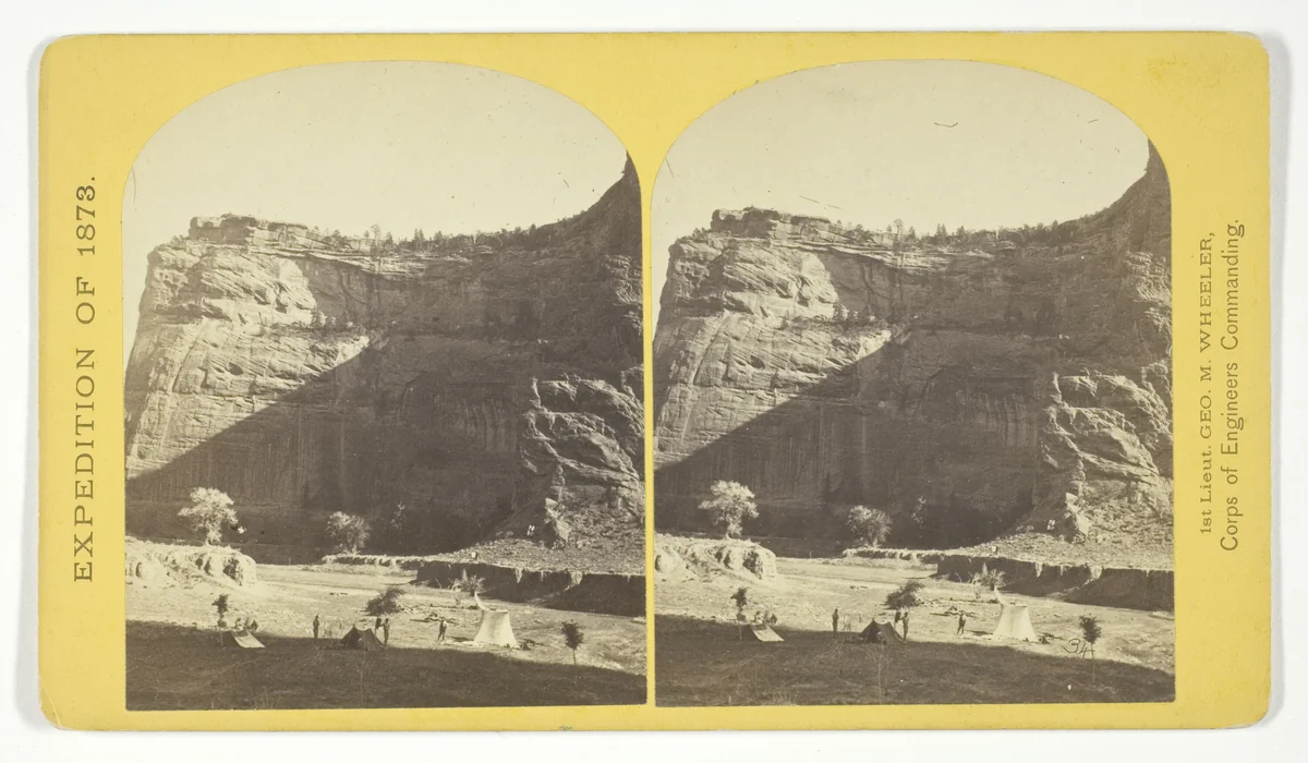 Circle Walls, Cañon de Chelle. Here the Cañon bends from an easterly direction nearly due north, the walls maintaining a perpendicular height of about 1.200 feet, No. 22 from the series "Geographical Explorations and Surveys West of the 100th Meridian" by Timothy O'Sullivan, photograph, 1873