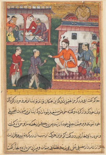 The goldsmith judged; the bear cubs trained by the carpenter as though they were his sons, from a Tuti-nama (Tales of a Parrot): Third Night by Unknown, painting, 1555-1565