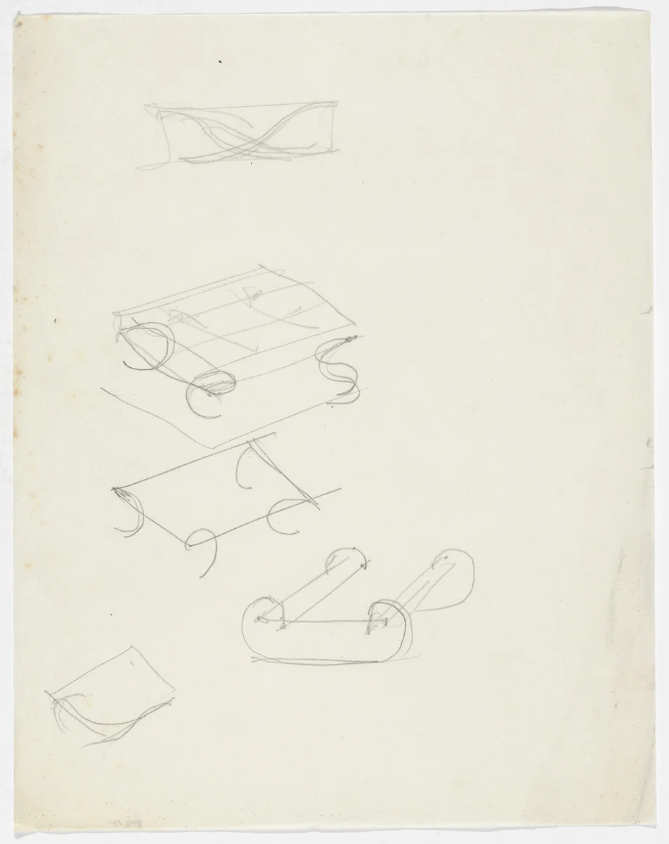 Tables (Elevation sketch, perspective sketches) by Ludwig Mies van der Rohe, mies van der rohe archive, 1926