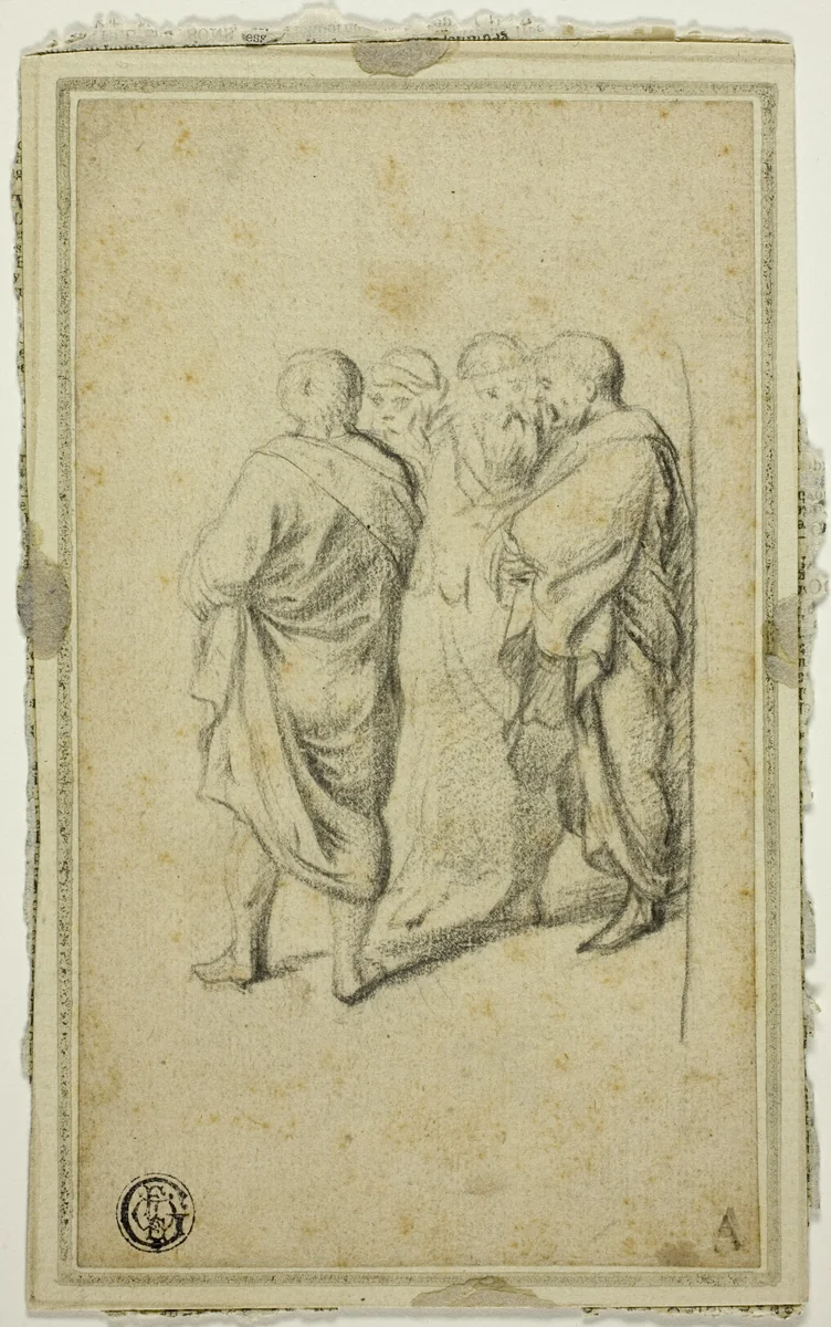 Group of Four Men in Togas by Gerard ter Borch, drawing, 1627-1681