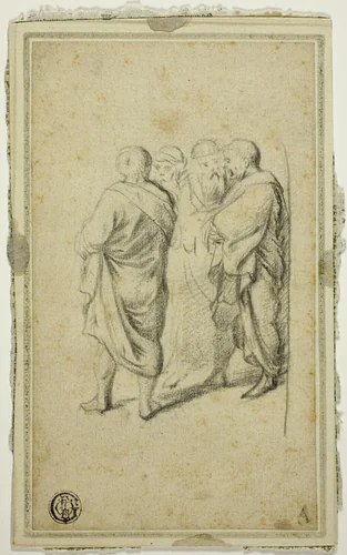 Group of Four Men in Togas by Gerard ter Borch, drawing, 1627-1681