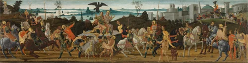 Tarquinius Priscus Entering Rome by Jacopo del Sellaio, painting, 1465-1475