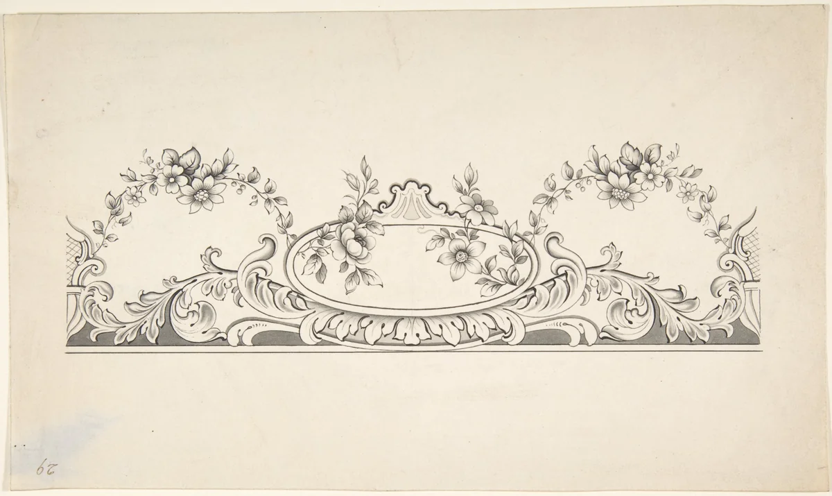 Design for Panel Decoration by J. Hulme, drawing, 1828-1840