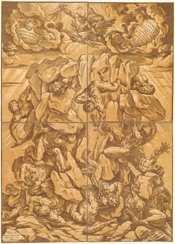 The Fall of the Giants by Bartolomeo Coriolano; Guido Reni, print, 1641