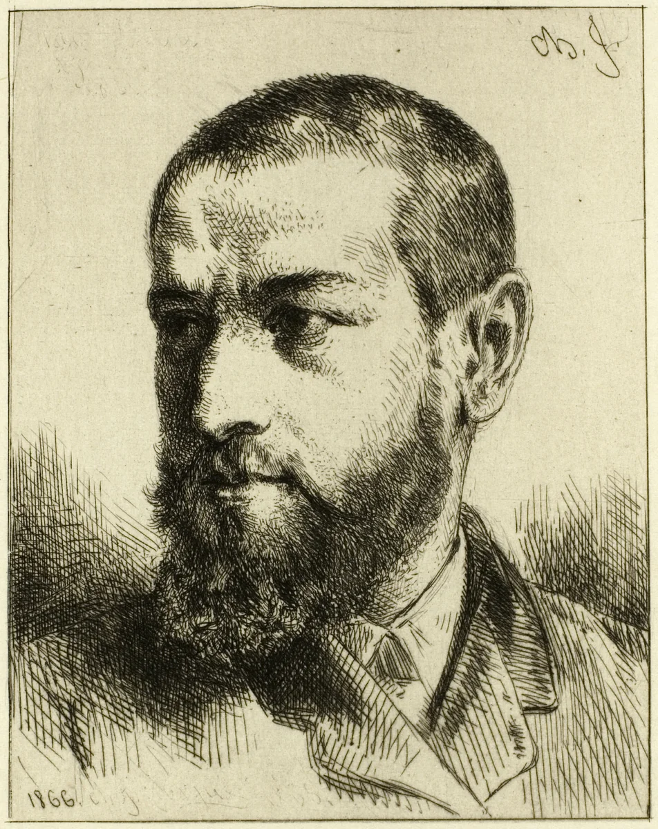 Portrait of J.J. Guiffrey by Charles-Émile Jacque, print, 1866