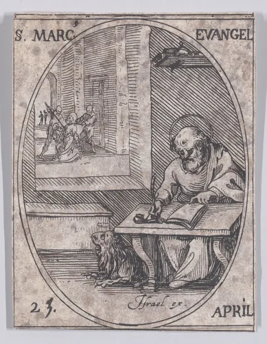 S. Marc, évangéliste (St. Mark, Evangelist), April 25th, from "Les Images De Tous Les Saincts et Saintes de L'Année" (Images of All of the Saints and Religious Events of the Year) by Jacques Callot, print, 1636