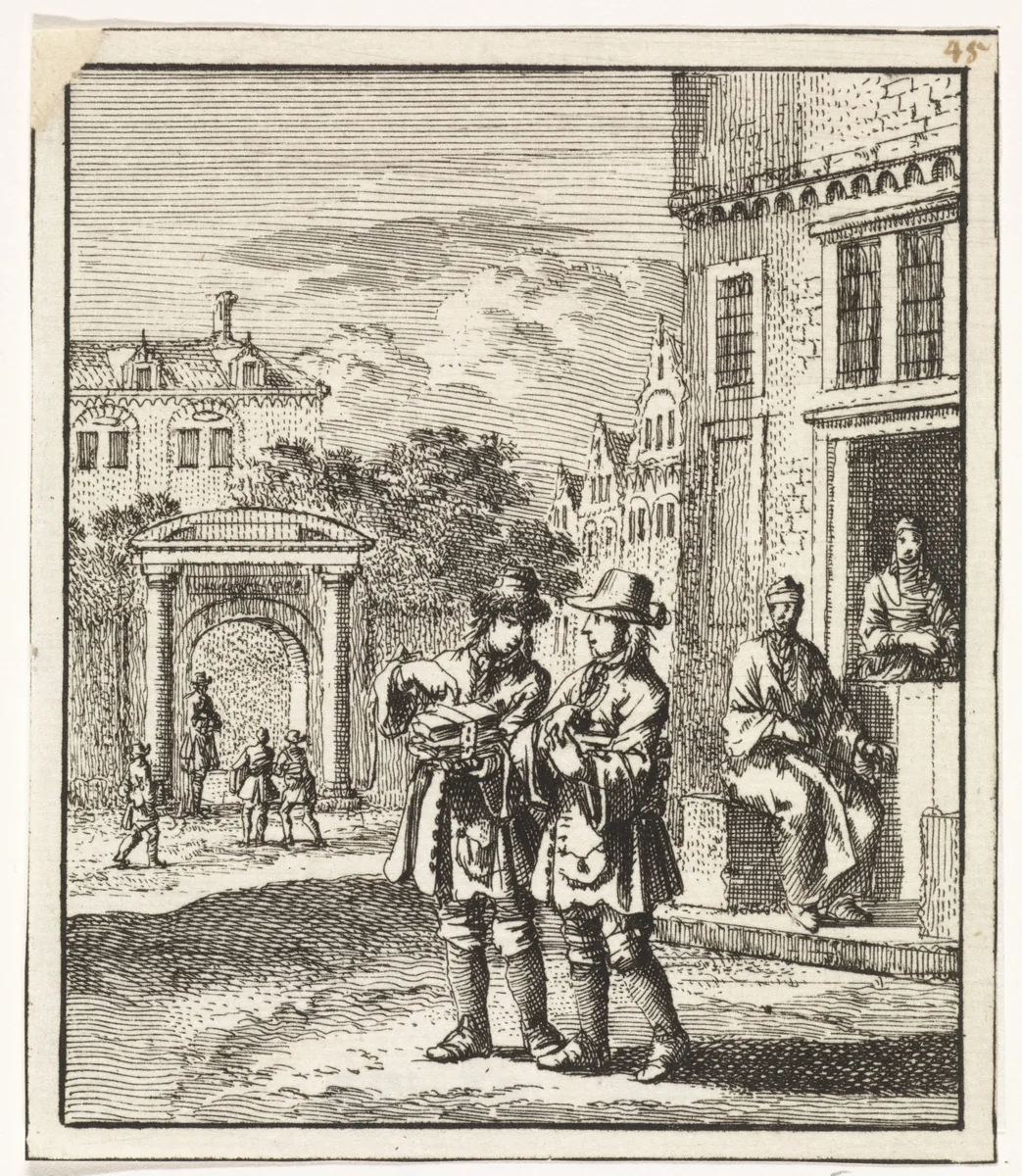 Twee studenten by Jan Luyken, print, 1712