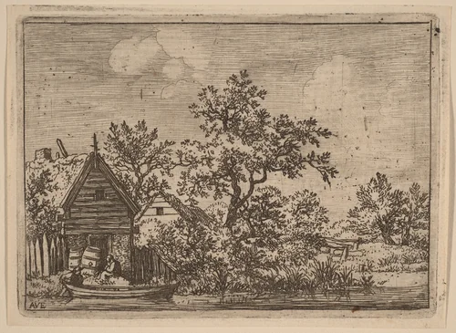 Two Casks in Front of a Cottage by Allart van Everdingen, print, 1645-1656