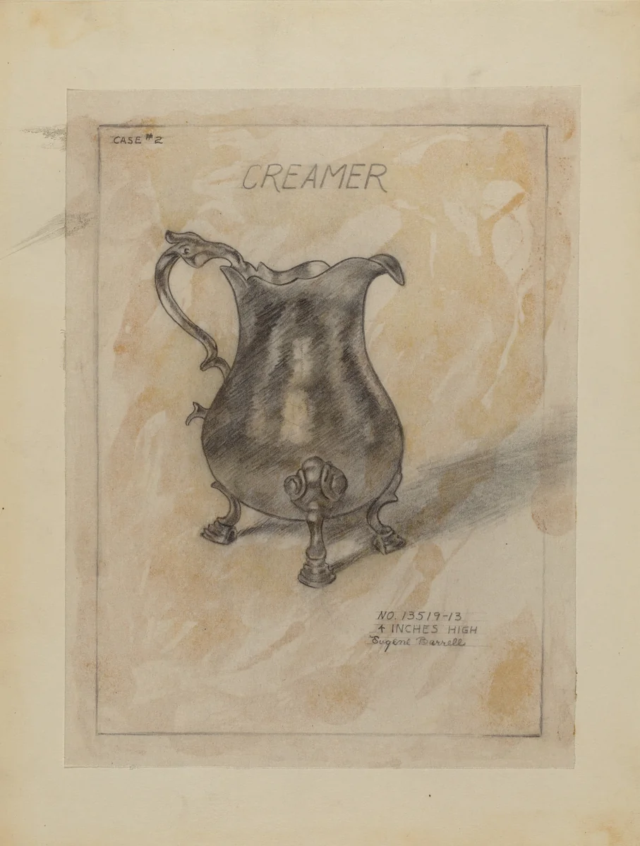 Silver Creamer by Eugene Barrell, index of american design, 1936-1942