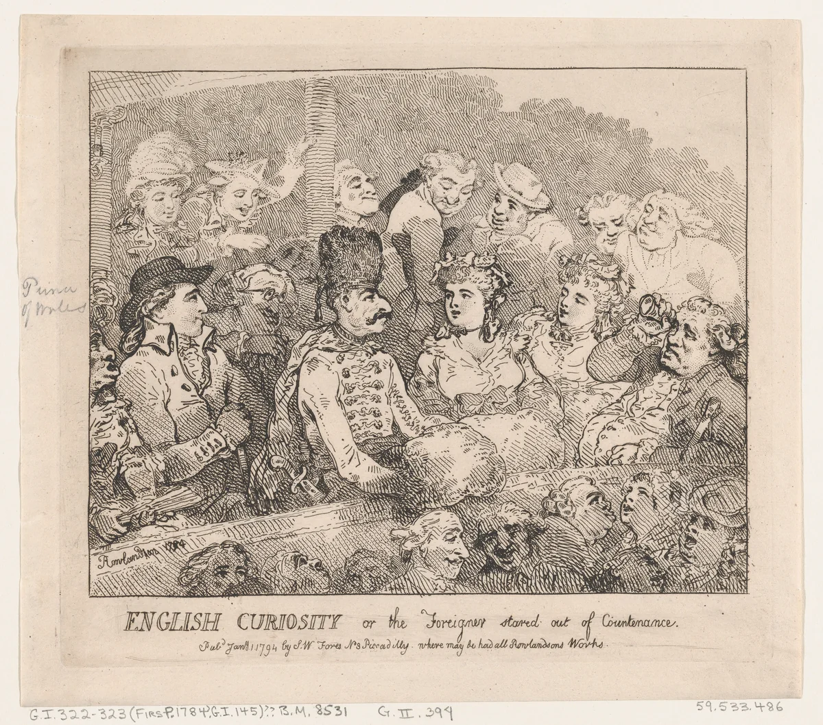 English Curiosity or The Foreigner Stared Out of Countenance by Thomas Rowlandson, print, 1794