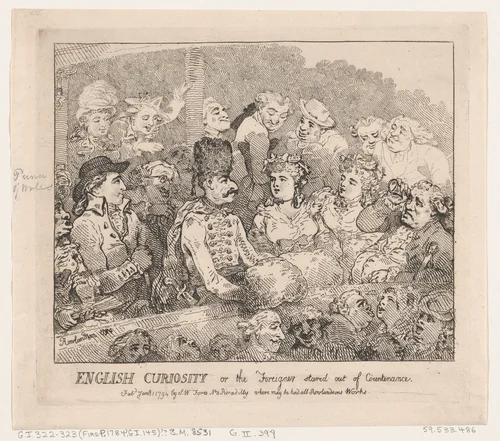 English Curiosity or The Foreigner Stared Out of Countenance by Thomas Rowlandson, print, 1794